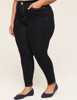 Curvy Fit^Lane Bryant Curvy Fit High-Rise Sateen Skinny Jean Dark Denim