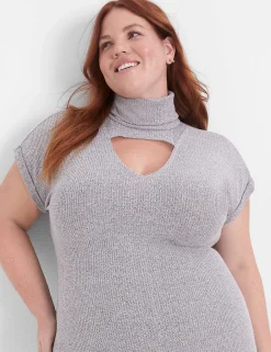 Maxi & Midi^Lane Bryant Cutout-Turtleneck Sheath Dress Grey