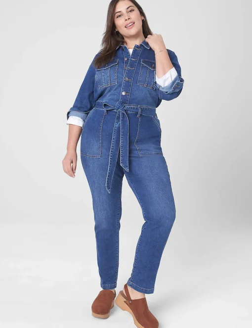 Straight Leg^Lane Bryant Denim Straight Leg Jumpsuit Dark Denim