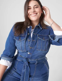 Straight Leg^Lane Bryant Denim Straight Leg Jumpsuit Dark Denim