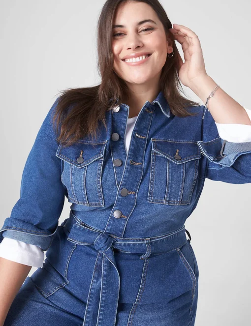 Straight Leg^Lane Bryant Denim Straight Leg Jumpsuit Dark Denim