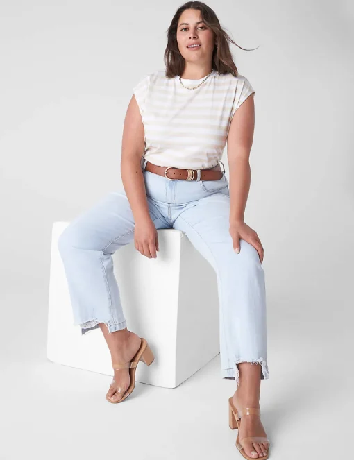 The Tee Shop^Lane Bryant Dolman Cap-Sleeve Crew-Neck Tee Tan Stripe