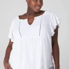 Knit Tops^Lane Bryant Double Flutter-Sleeve Linen Tee White