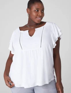 Knit Tops^Lane Bryant Double Flutter-Sleeve Linen Tee White