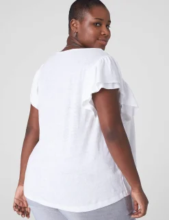 Knit Tops^Lane Bryant Double Flutter-Sleeve Linen Tee White