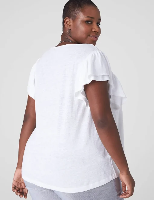 Knit Tops^Lane Bryant Double Flutter-Sleeve Linen Tee White