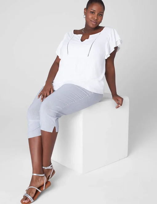 Knit Tops^Lane Bryant Double Flutter-Sleeve Linen Tee White