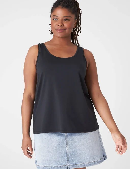 Knit Tops^Lane Bryant Double Scoop Tank Black