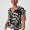 Knit Tops^Lane Bryant Drawcord Cap-Sleeve Drape-Neck Top Black Leaf