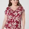 Knit Tops^Lane Bryant Drawcord Cap-Sleeve Drape-Neck Top Red Leaf