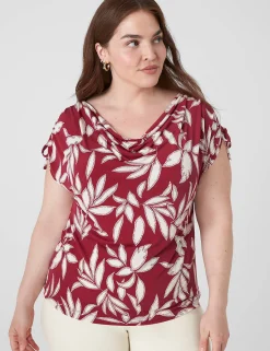 Knit Tops^Lane Bryant Drawcord Cap-Sleeve Drape-Neck Top Red Leaf