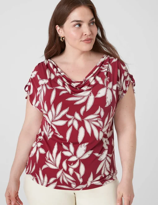 Knit Tops^Lane Bryant Drawcord Cap-Sleeve Drape-Neck Top Red Leaf