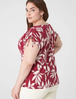 Knit Tops^Lane Bryant Drawcord Cap-Sleeve Drape-Neck Top Red Leaf