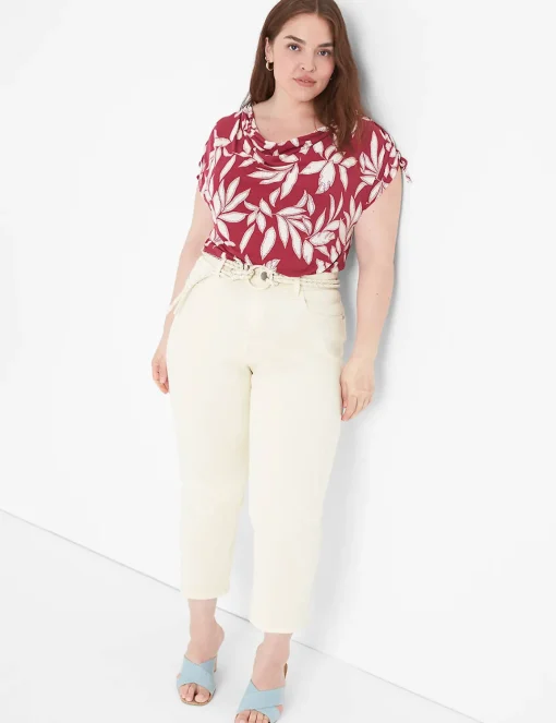 Knit Tops^Lane Bryant Drawcord Cap-Sleeve Drape-Neck Top Red Leaf
