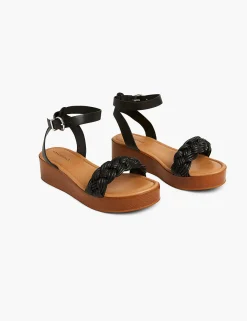 Sandals & Espadrilles^Lane Bryant Dream Cloud Braided Wood-Bottom Wedge Black
