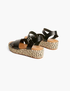 Sandals & Espadrilles^Lane Bryant Dream Cloud Faux-Leather Cross-Strap Espadrille Wedge Black