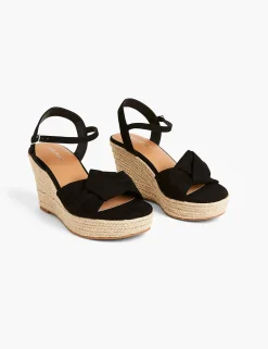 Sandals & Espadrilles^Lane Bryant Dream Cloud Knot-Front Platform Espadrille Wedge Black