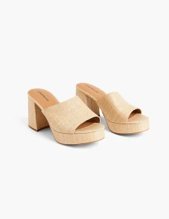 Heels^Lane Bryant Dream Cloud Raffia-Side Platform Block Heel Tan