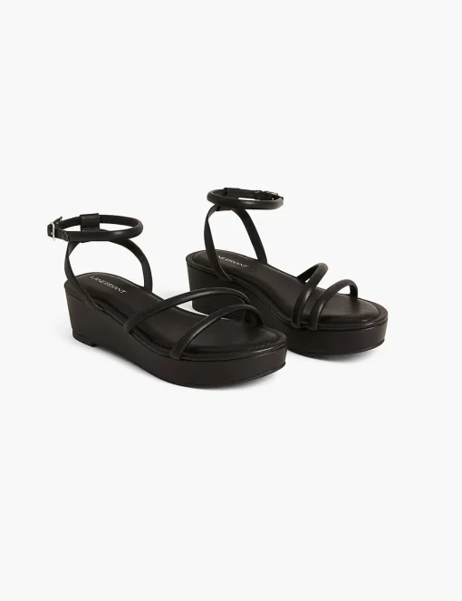 Heels^Lane Bryant Dream Cloud Strappy Wedge Black