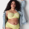 Sexy Bras^Lane Bryant Embroidered Unlined Straight Balconette Bra Sunny Lime