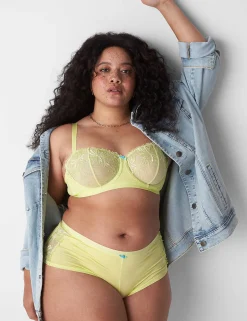 Sexy Bras^Lane Bryant Embroidered Unlined Straight Balconette Bra Sunny Lime