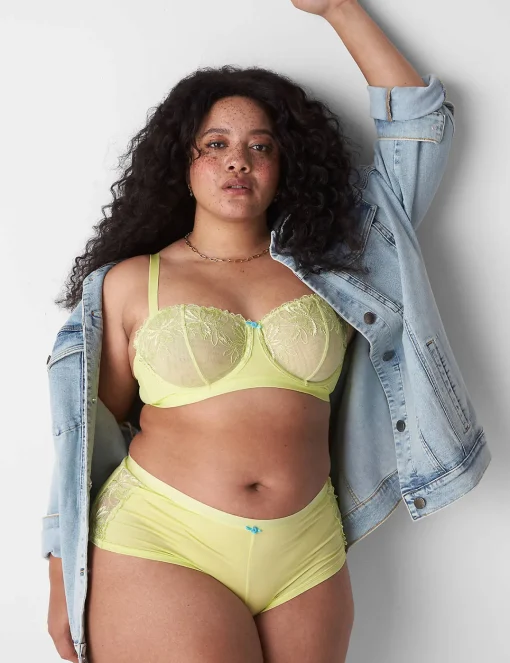 Sexy Bras^Lane Bryant Embroidered Unlined Straight Balconette Bra Sunny Lime