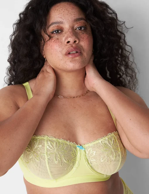 Sexy Bras^Lane Bryant Embroidered Unlined Straight Balconette Bra Sunny Lime