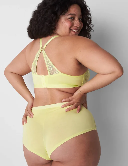 Sexy Bras^Lane Bryant Embroidered Unlined Straight Balconette Bra Sunny Lime