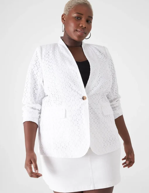 Blazers^Lane Bryant Eyelet Blazer White