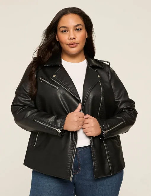 Jackets^Lane Bryant Faux-Leather Moto Jacket Black