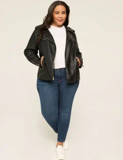 Jackets^Lane Bryant Faux-Leather Moto Jacket Black