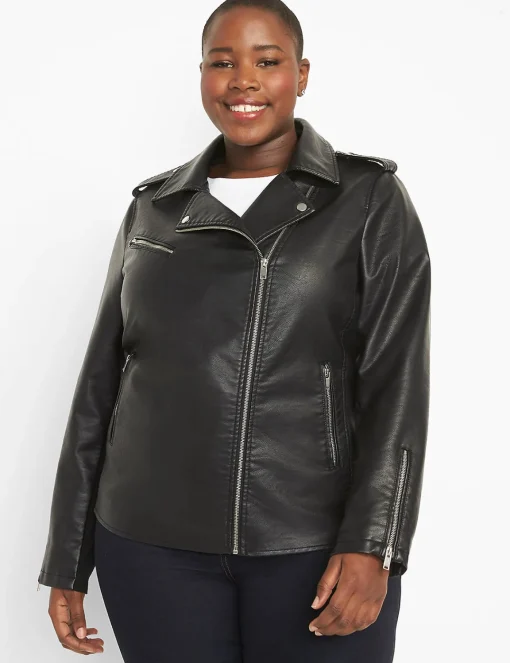 Jackets^Lane Bryant Faux-Leather Moto Jacket Black