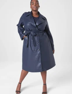 Jackets^Lane Bryant Faux-Leather Trench Coat Maritime Blue