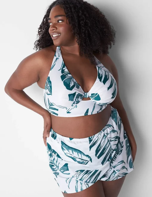 Swim Bottoms^Lane Bryant Faux-Wrap Swim Skirt White Palm Leaves
