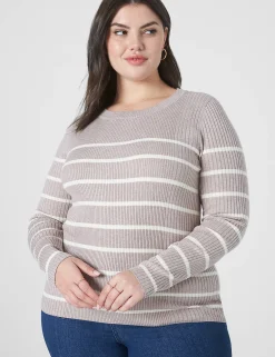 Sweaters^Lane Bryant Fitted Crew-Neck Sweater Brown Stripe
