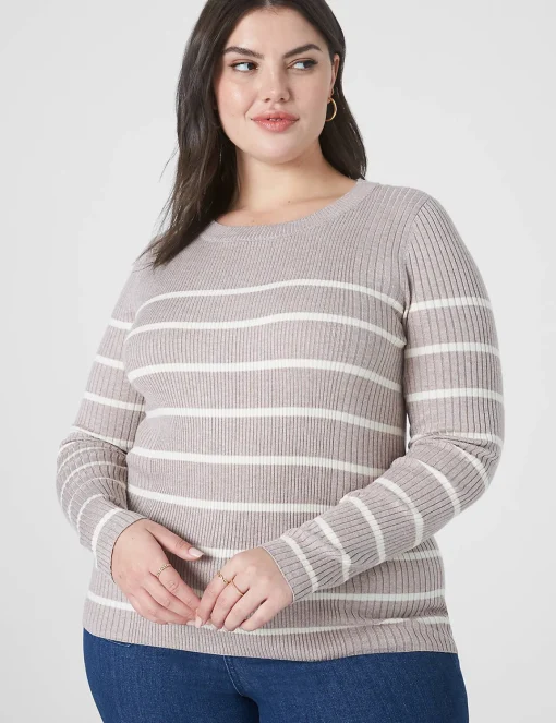 Sweaters^Lane Bryant Fitted Crew-Neck Sweater Brown Stripe