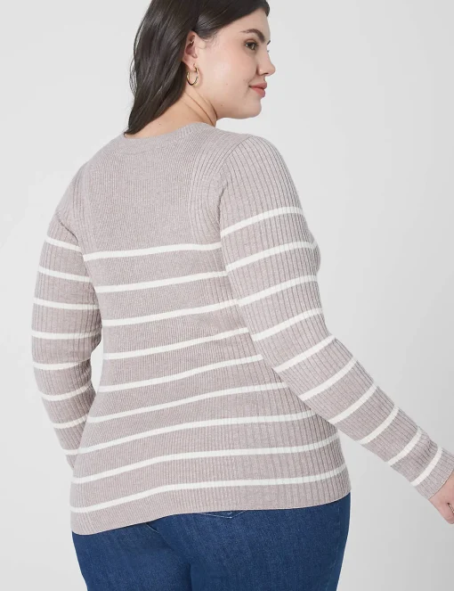 Sweaters^Lane Bryant Fitted Crew-Neck Sweater Brown Stripe
