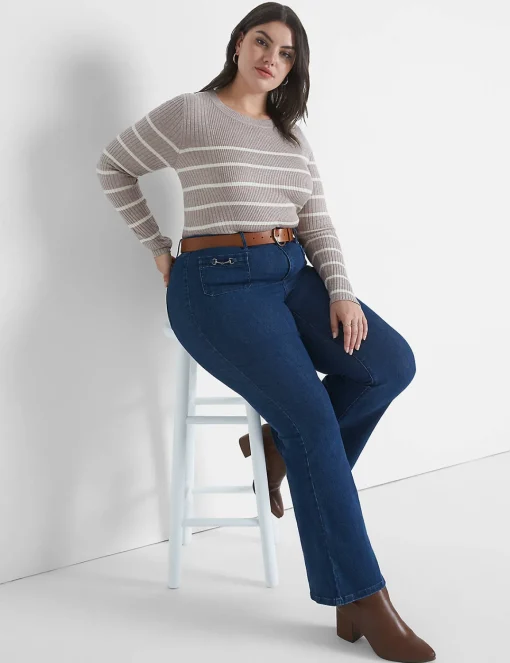 Sweaters^Lane Bryant Fitted Crew-Neck Sweater Brown Stripe