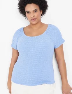 Knit Tops^Lane Bryant Fitted Crop Cap-Sleeve Top Hydrangea