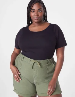 Knit Tops^Lane Bryant Fitted Crop Crew-Neck Rib Tee Black