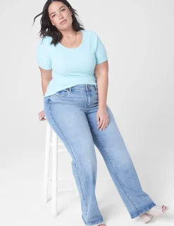 Knit Tops^Lane Bryant Fitted Crop Crew-Neck Rib Tee Blue Elixir