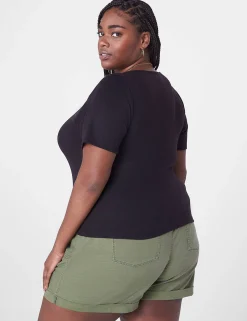 Knit Tops^Lane Bryant Fitted Crop Crew-Neck Rib Tee Black