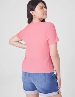 Knit Tops^Lane Bryant Fitted Crop Crew-Neck Rib Tee Sun Kissed Coral