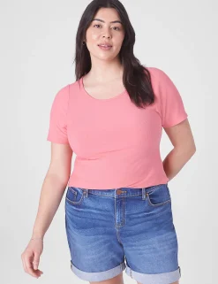 Knit Tops^Lane Bryant Fitted Crop Crew-Neck Rib Tee Sun Kissed Coral