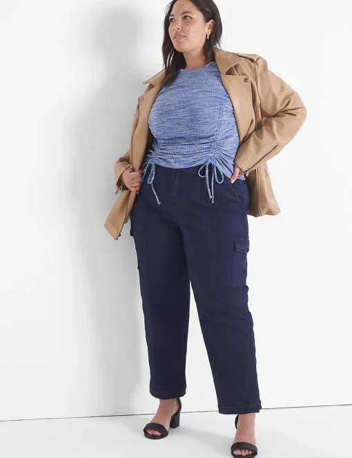 Knit Tops^Lane Bryant Fitted Crop Rib Spacedye Tee Denim Blue