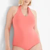 The Tee Shop^Lane Bryant Fitted Double-Layer Halter Bodysuit Sun Kissed Coral