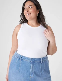 The Tee Shop^Lane Bryant Fitted High-Neck Rib Tank White