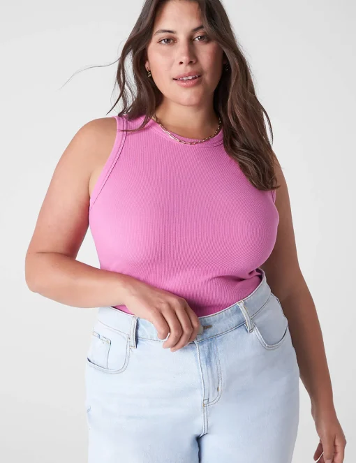The Tee Shop^Lane Bryant Fitted High-Neck Rib Tank Fiji Flower