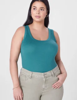 Knit Tops^Lane Bryant Fitted Scoop-Neck Rib Tank Antique Green