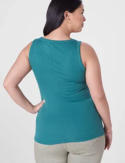 Knit Tops^Lane Bryant Fitted Scoop-Neck Rib Tank Antique Green